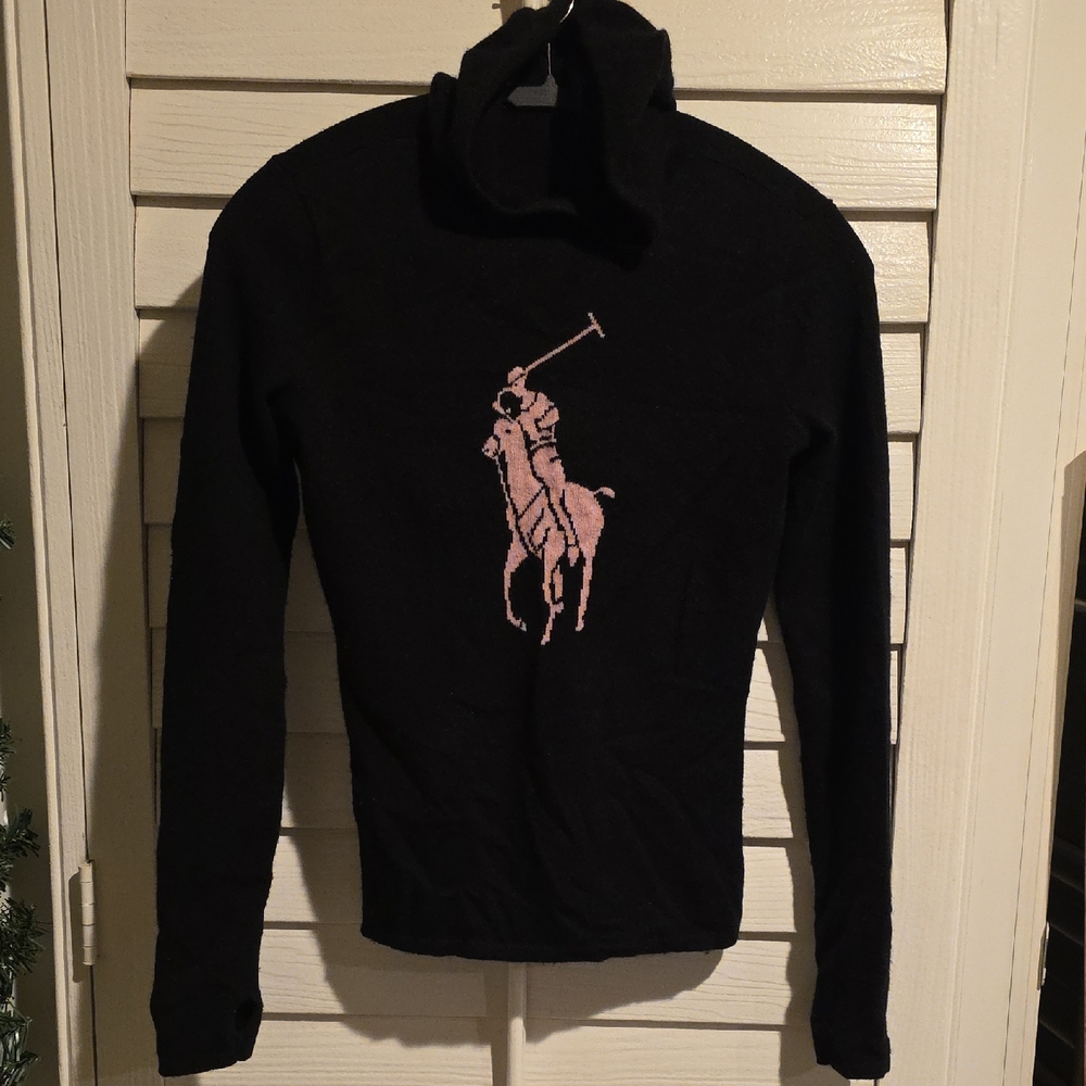 $600 Ralph Lauren 100% cashmere hoodie with thumbholes Sweater with Pink Pony